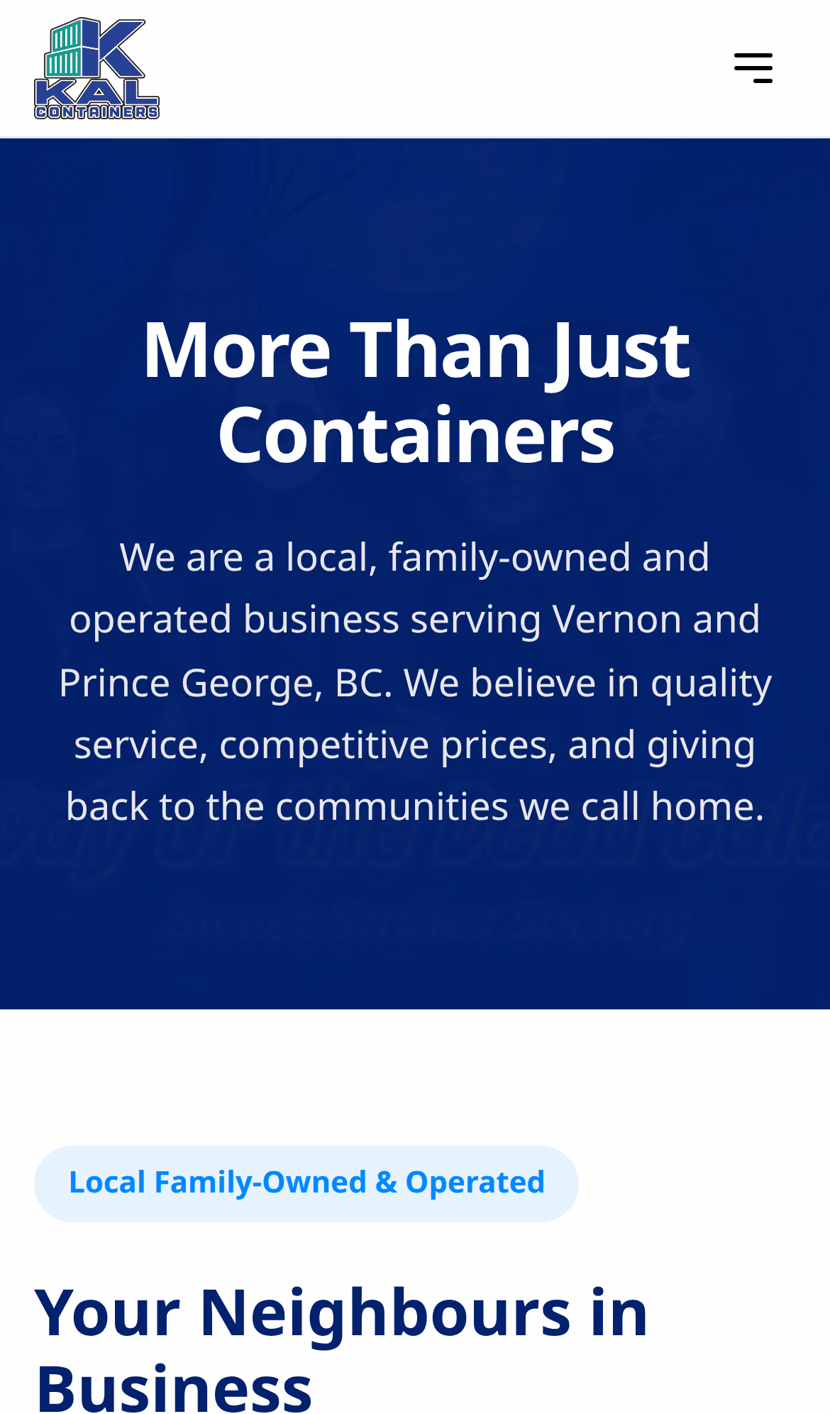KAL Containers about page (mobile)